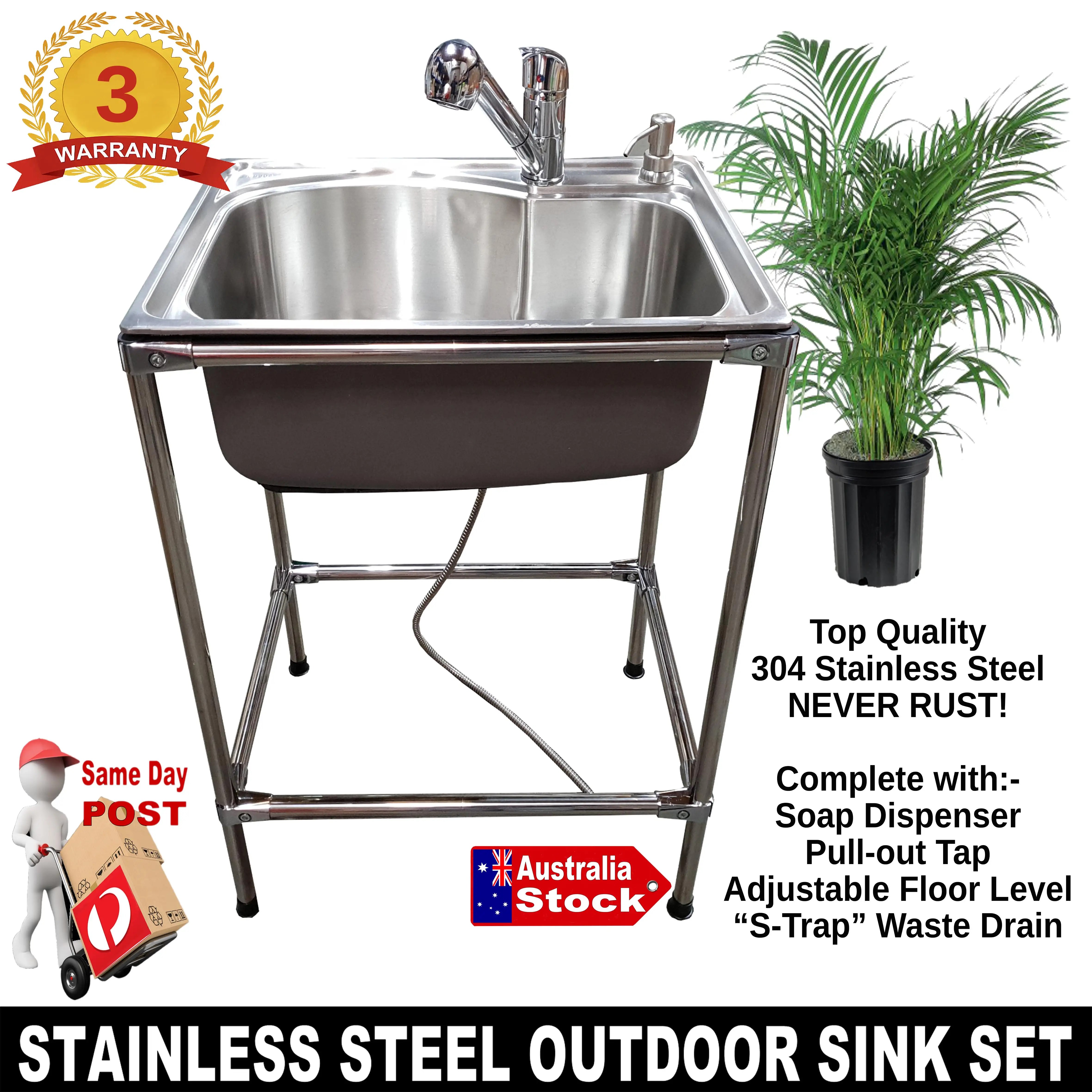OUTDOOR SINGLE BOWL STAINLESS STEEL SINK FOR BBQ BACKYARD DECK CARAVAN