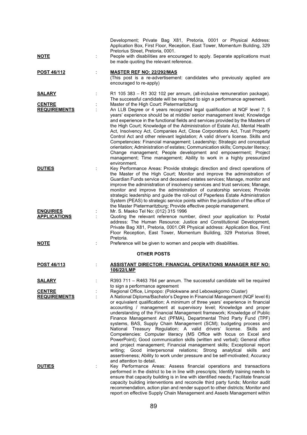 Justice and Constitutional Development Circular 46 Of 2022 DPSA Circular