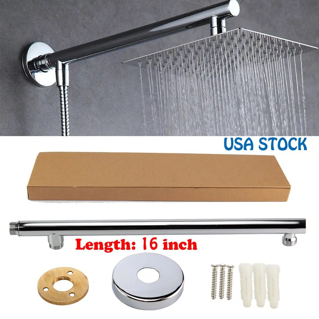 16'' 40cm Square Chrome Wall Mounted Shower Extension Arm Rain Shower Hot Sale eBay