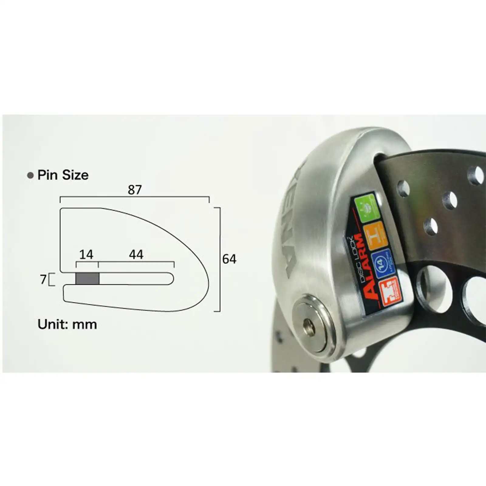 XENA XX14 Motorcycle Motorbike Disk Lock with Alarm Stainless Steel