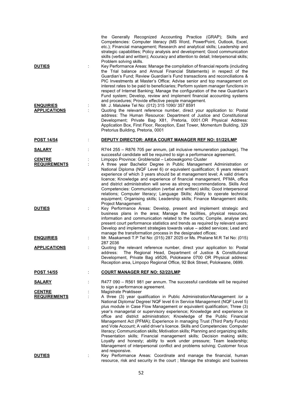 Justice and Constitutional Development Circular 14 Of 2022 DPSA Circular