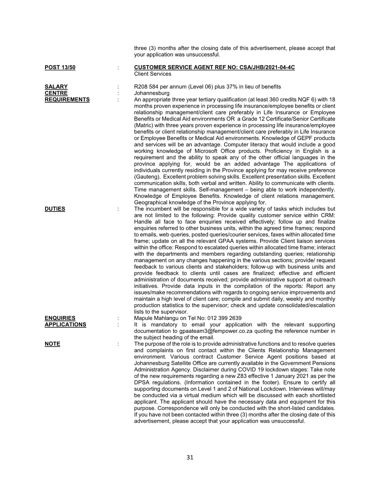 Government Pensions Administration Agency Circular 13 Of 2021 DPSA Circular