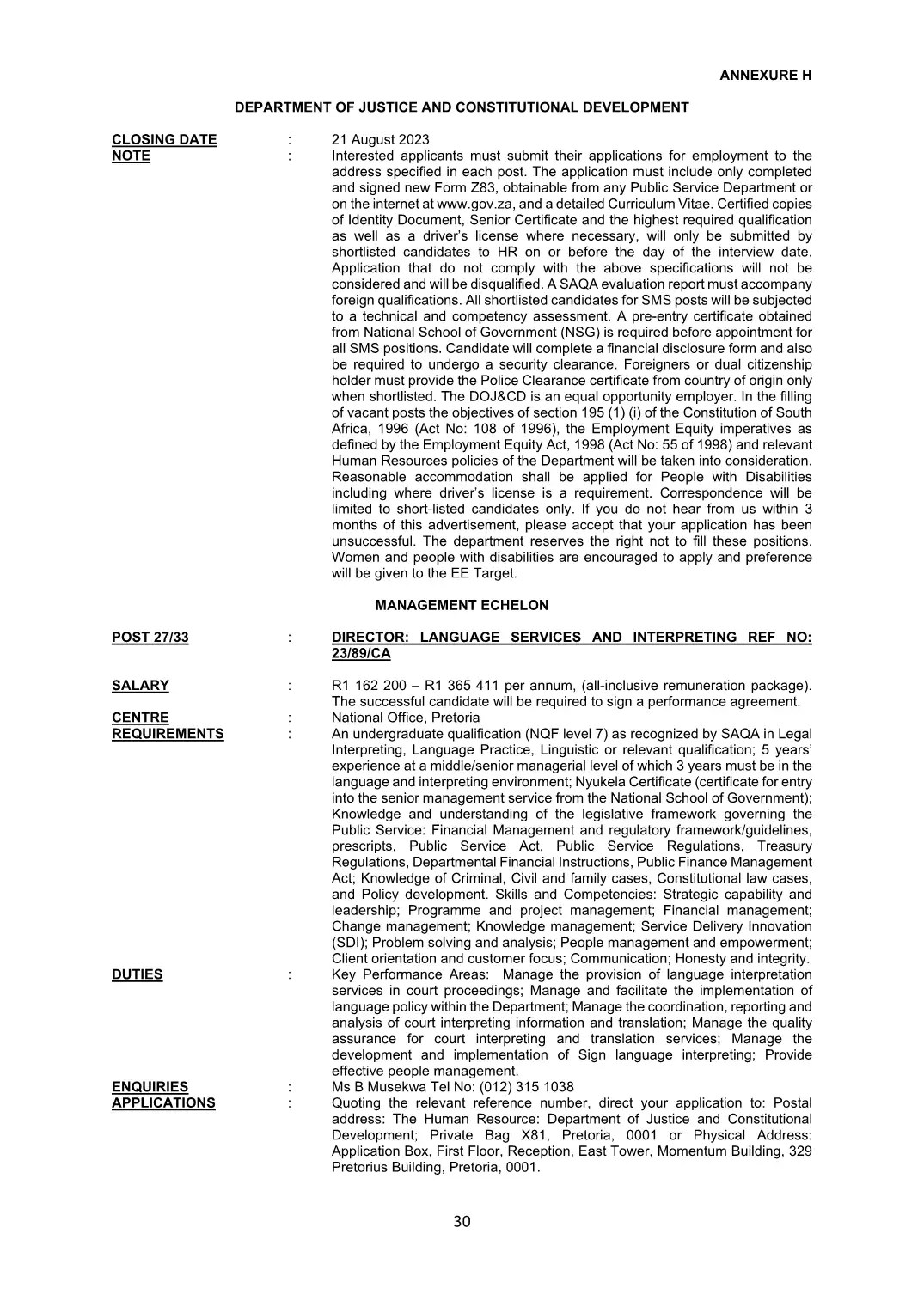 Justice and Constitutional Development Circular 27 Of 2023 DPSA Circular