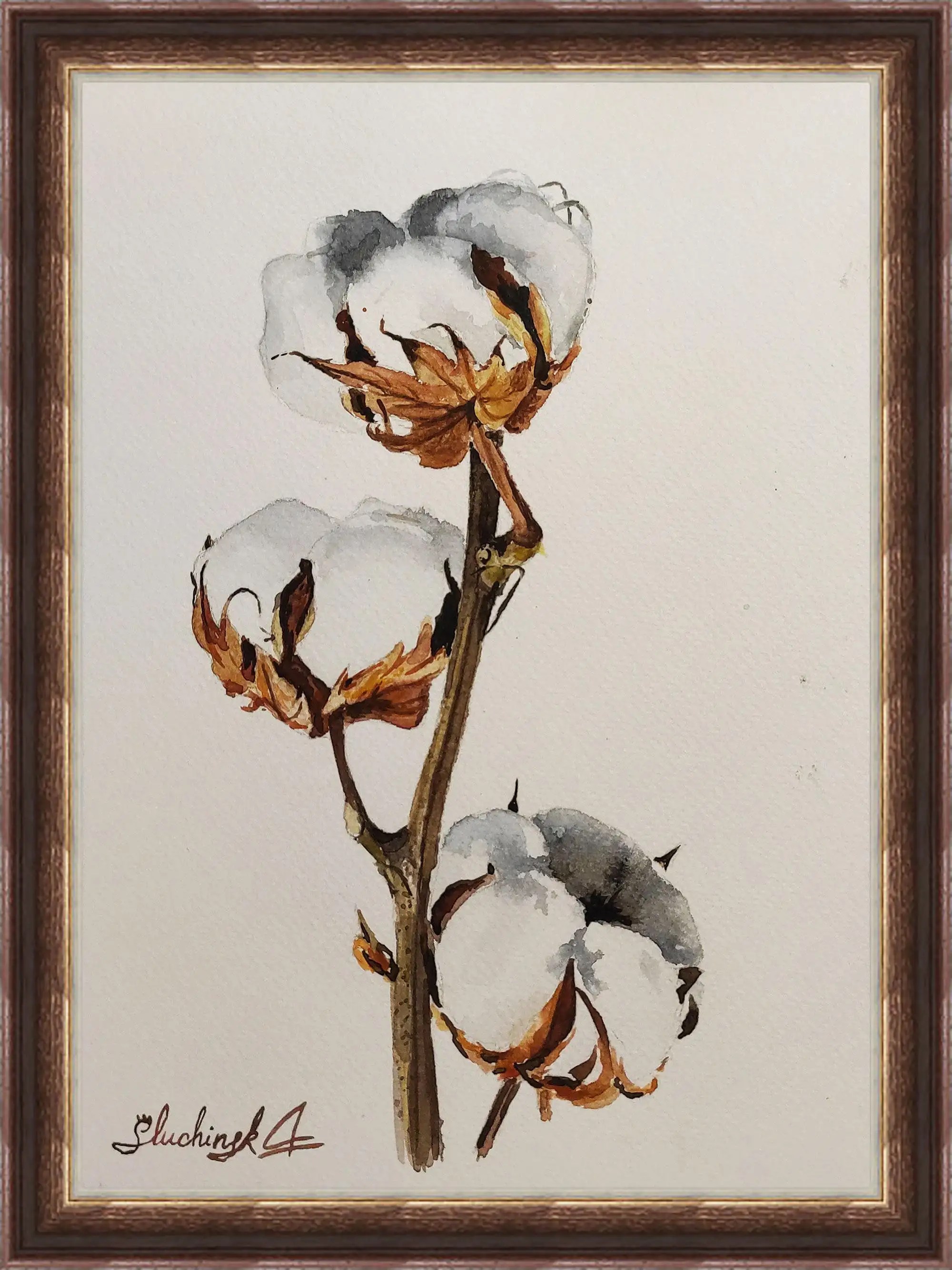 Cotton Painting Floral Watercolor Original Art Flower Artwork Botanical