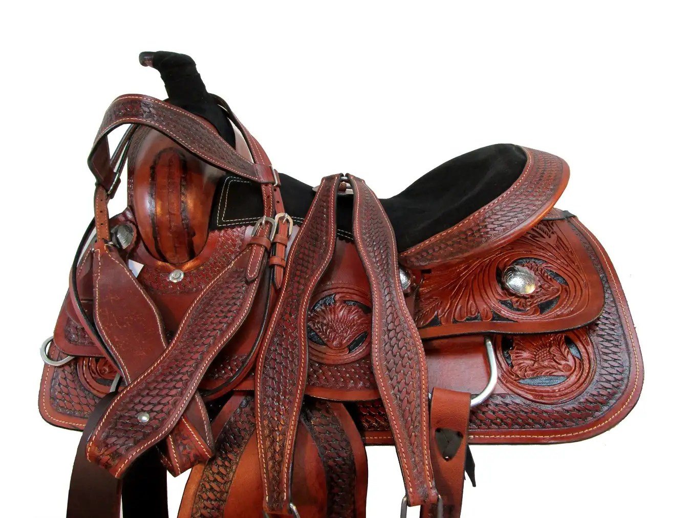 COMFY TRAIL WESTERN PLEASURE HORSE SADDLE 15 16 FLORAL TOOLED LEATHER
