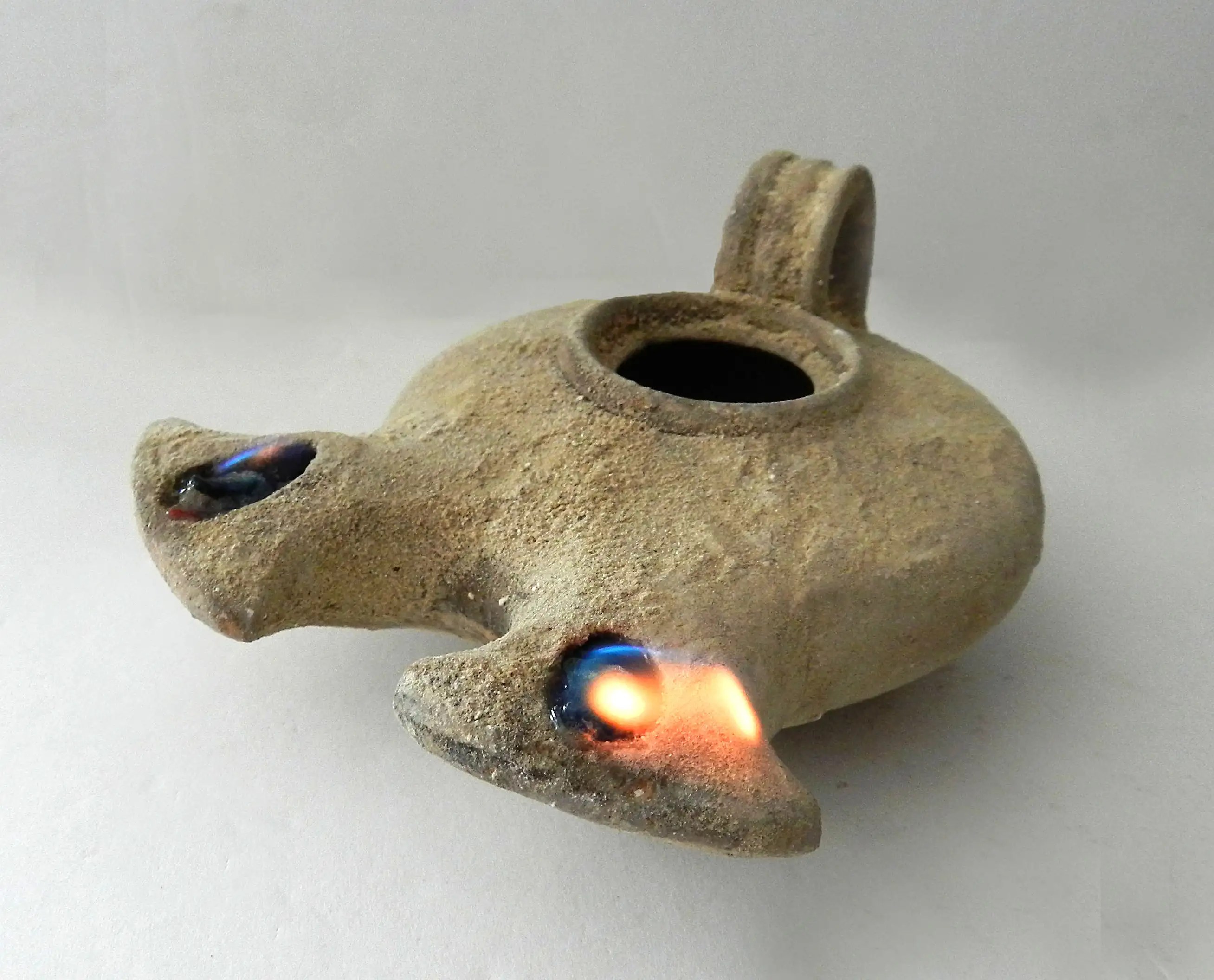 Oil lamp Holy Land Ancient Antique Roman Clay Pottery with 2 Nozzles
