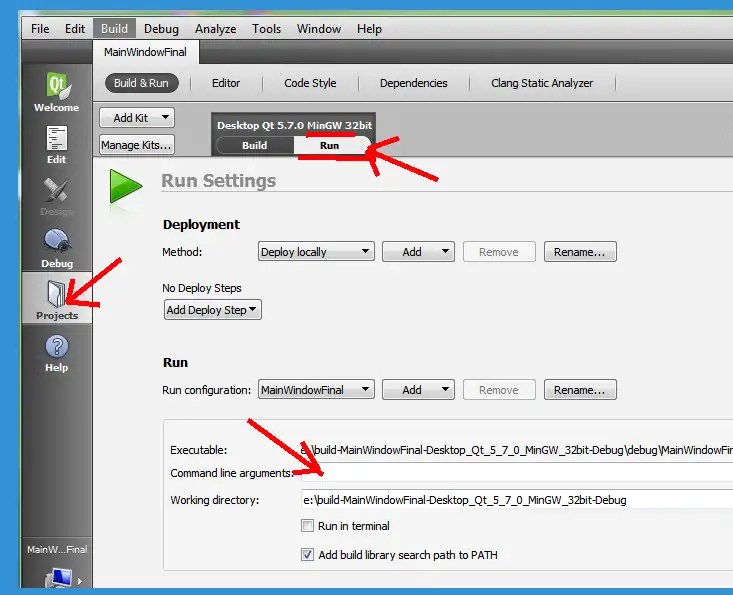 Qt creator howto pass command line arguments to the program you are
