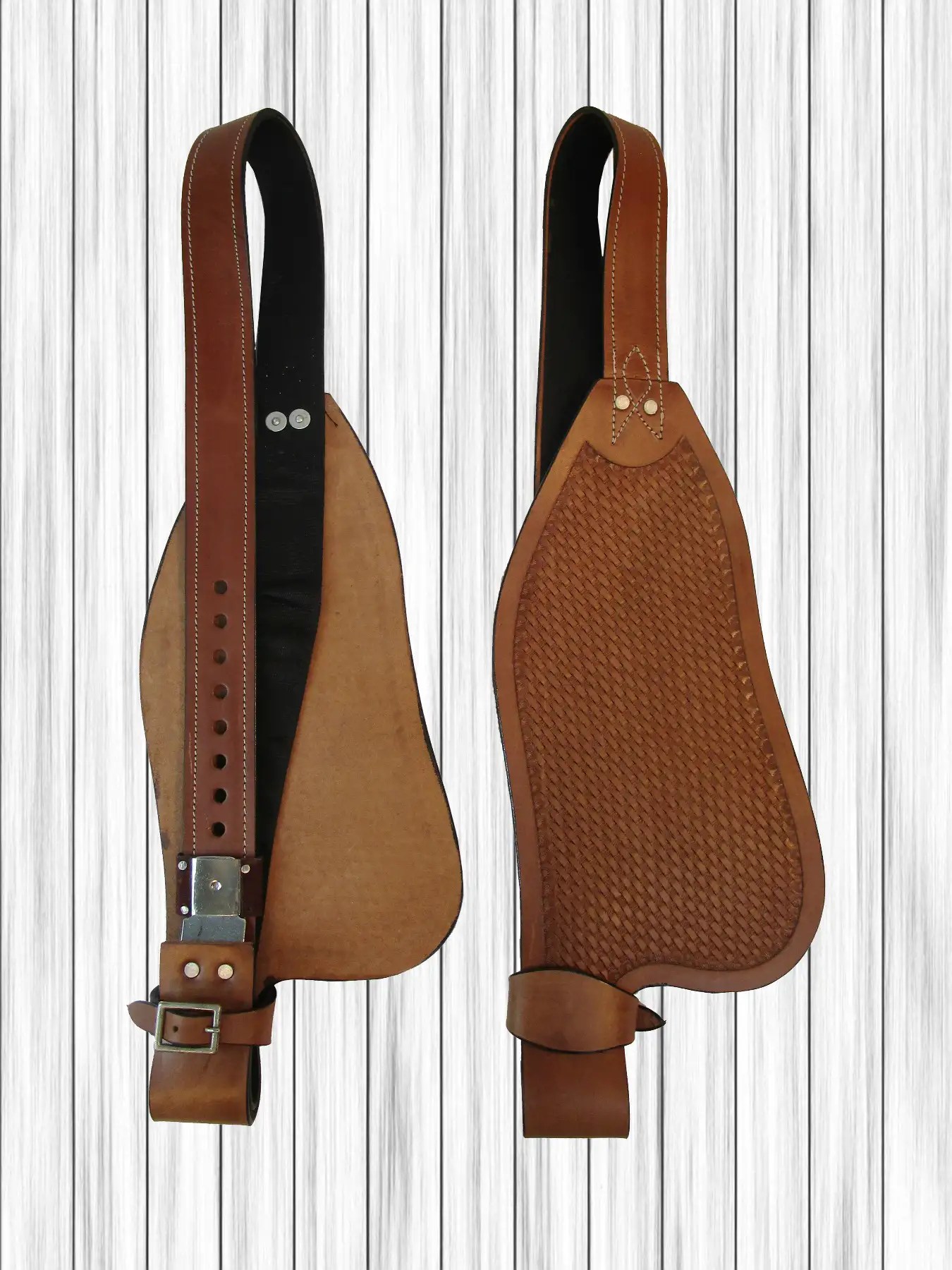 USED WESTERN SADDLE FENDERS BASKET WEAVE TOOLED COWBOY ROPING BARREL