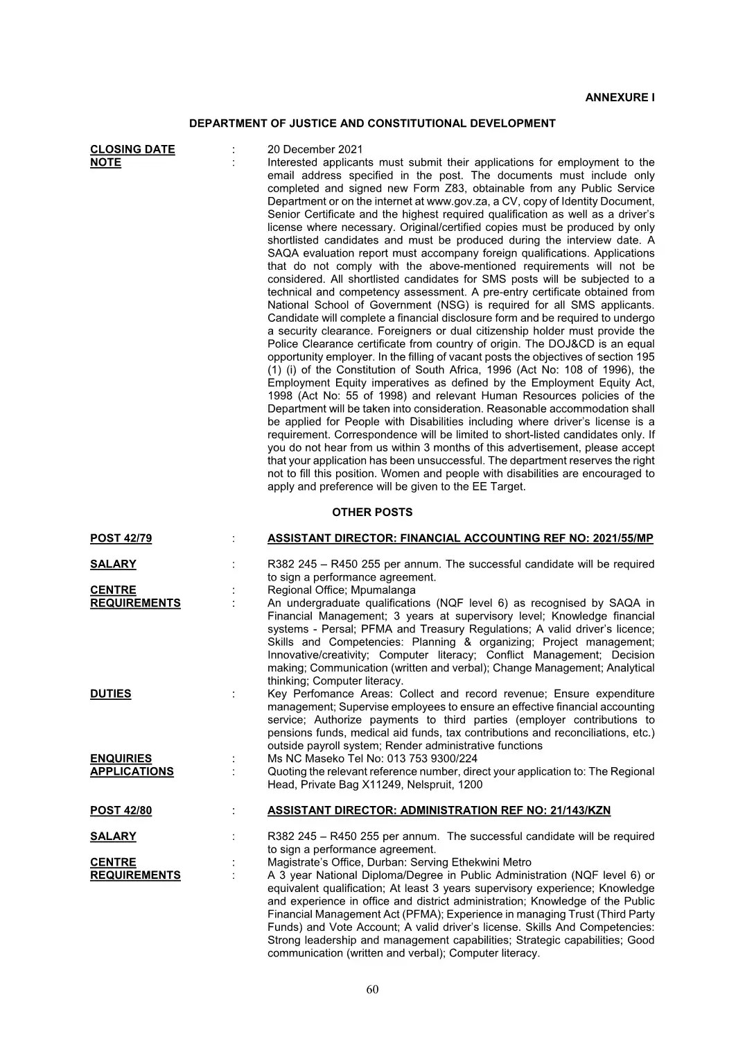 Justice and Constitutional Development Circular 42 Of 2021 DPSA Circular