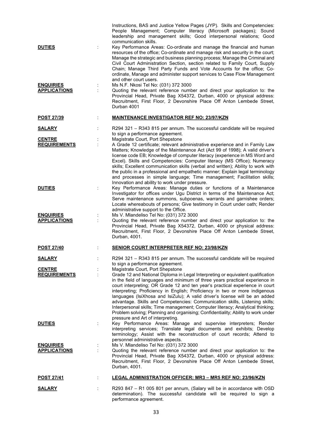 Justice and Constitutional Development Circular 27 Of 2023 DPSA Circular