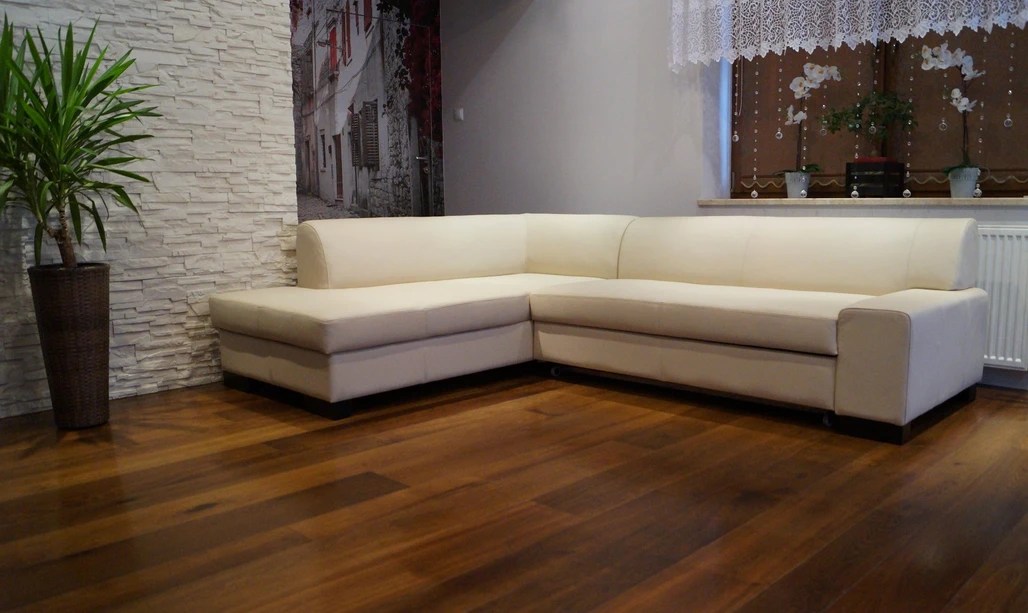 Beige Echtleder Ecksofa Couch mit Schlaffunktion Echt Leder Eckcouch
