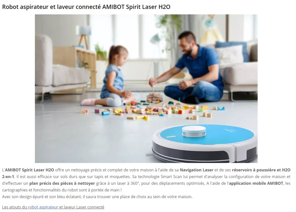 Robot aspirateur et laveur AMIBOT Spirit Laser H2O Achat & prix fnac