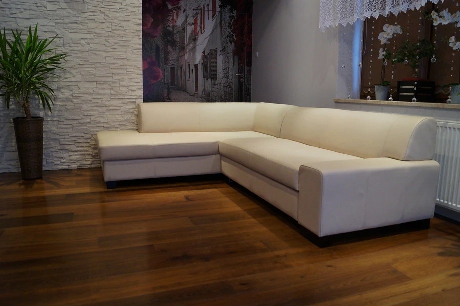 Beige Echtleder Ecksofa Couch mit Schlaffunktion Echt Leder Eckcouch