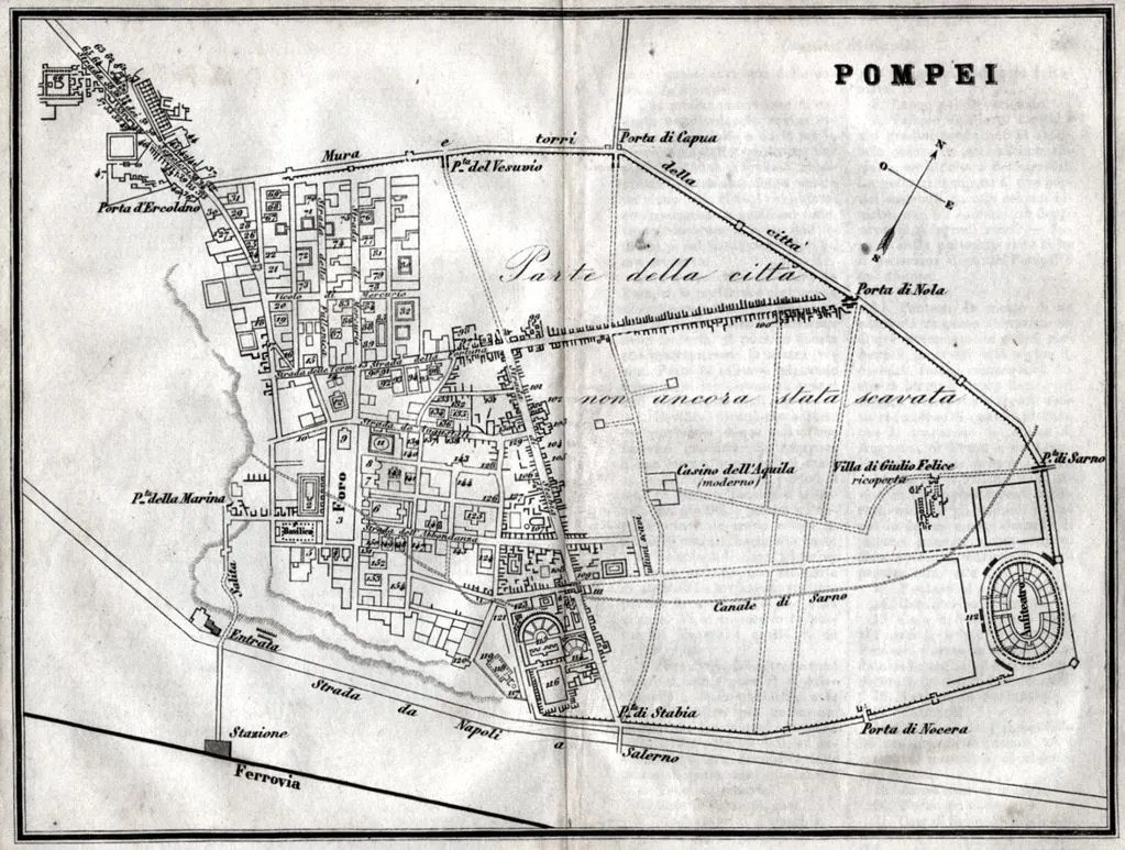 Ancient Pompeii Topographic Map Excavations of Pompeii Topographic Map. Artaria. Print Ancient + mat