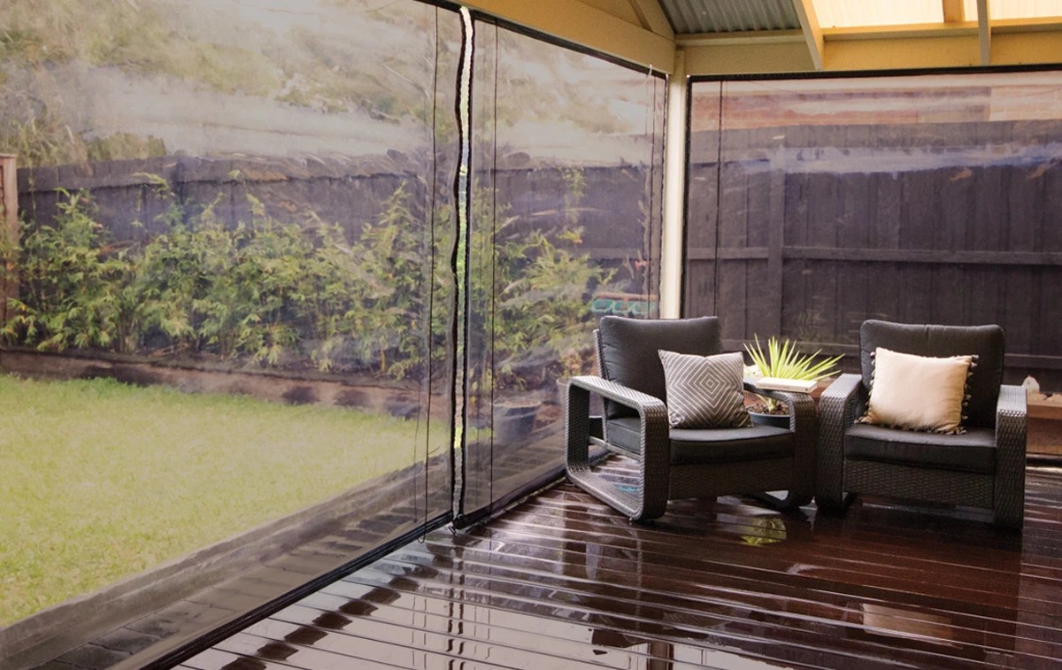 2 x 210 x 240 Charcoal Bistro Cafe Blinds PVC Outdoor + Joiner + Wall