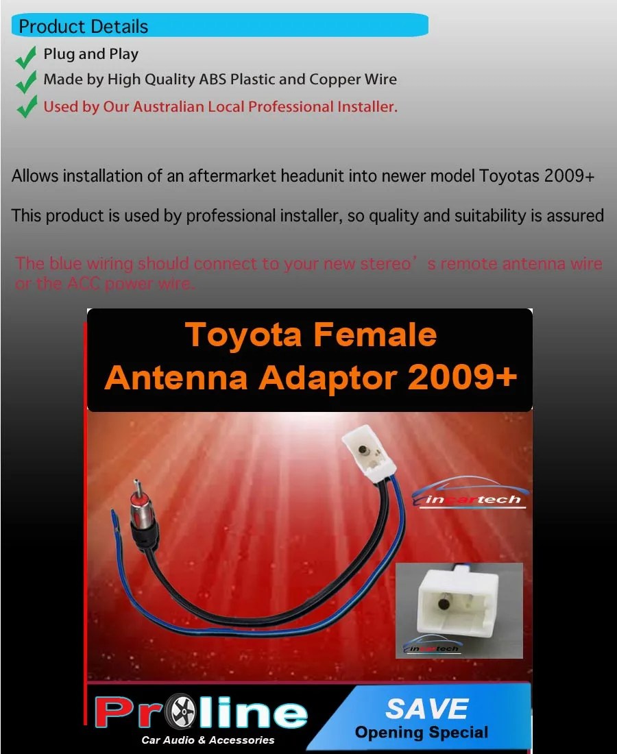 Fit Toyota Antenna Adapter Aerial Adaptor plug lead cable connector wi