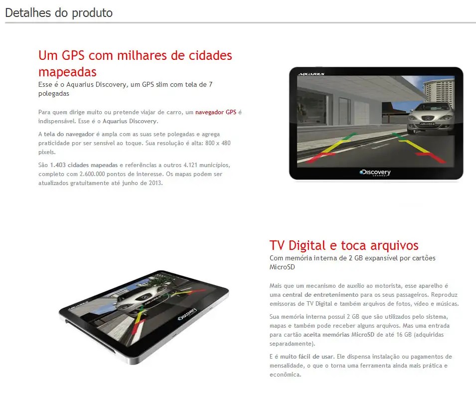 GPS Discovery Channel Aquarius Tela 7" Slim com TV Digital Câmera de Ré