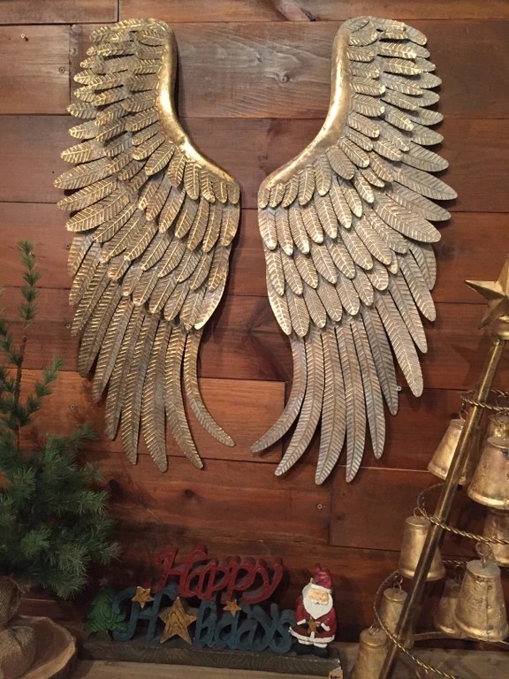Metal Angel Wings Hanging Wall Decor Rustic Distressed Vintage Gold Set