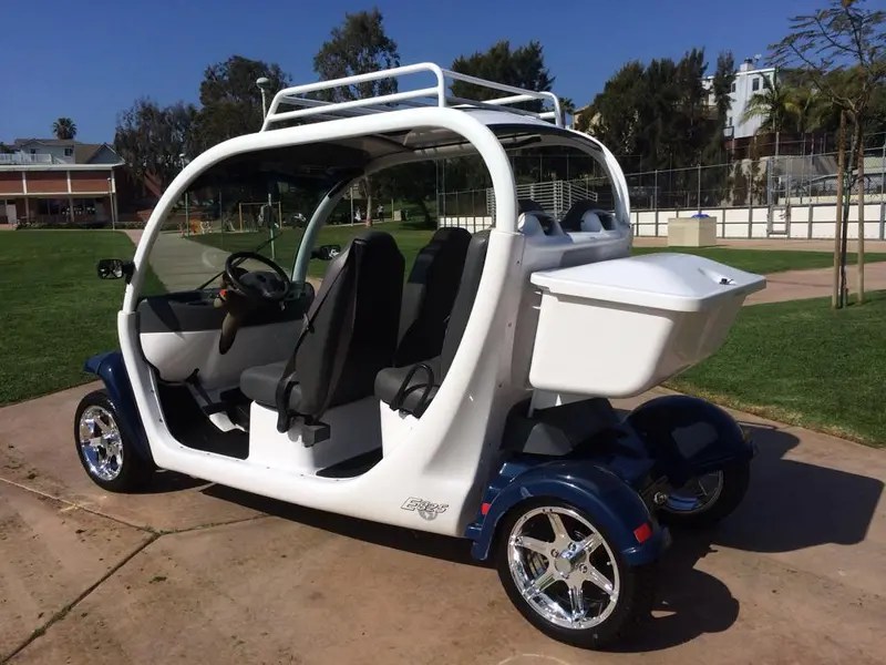 CALIFORNIA BLUE on WHITE CUSTOM GEM CAR E4 72v NEV GOLF CART, ONLY 832