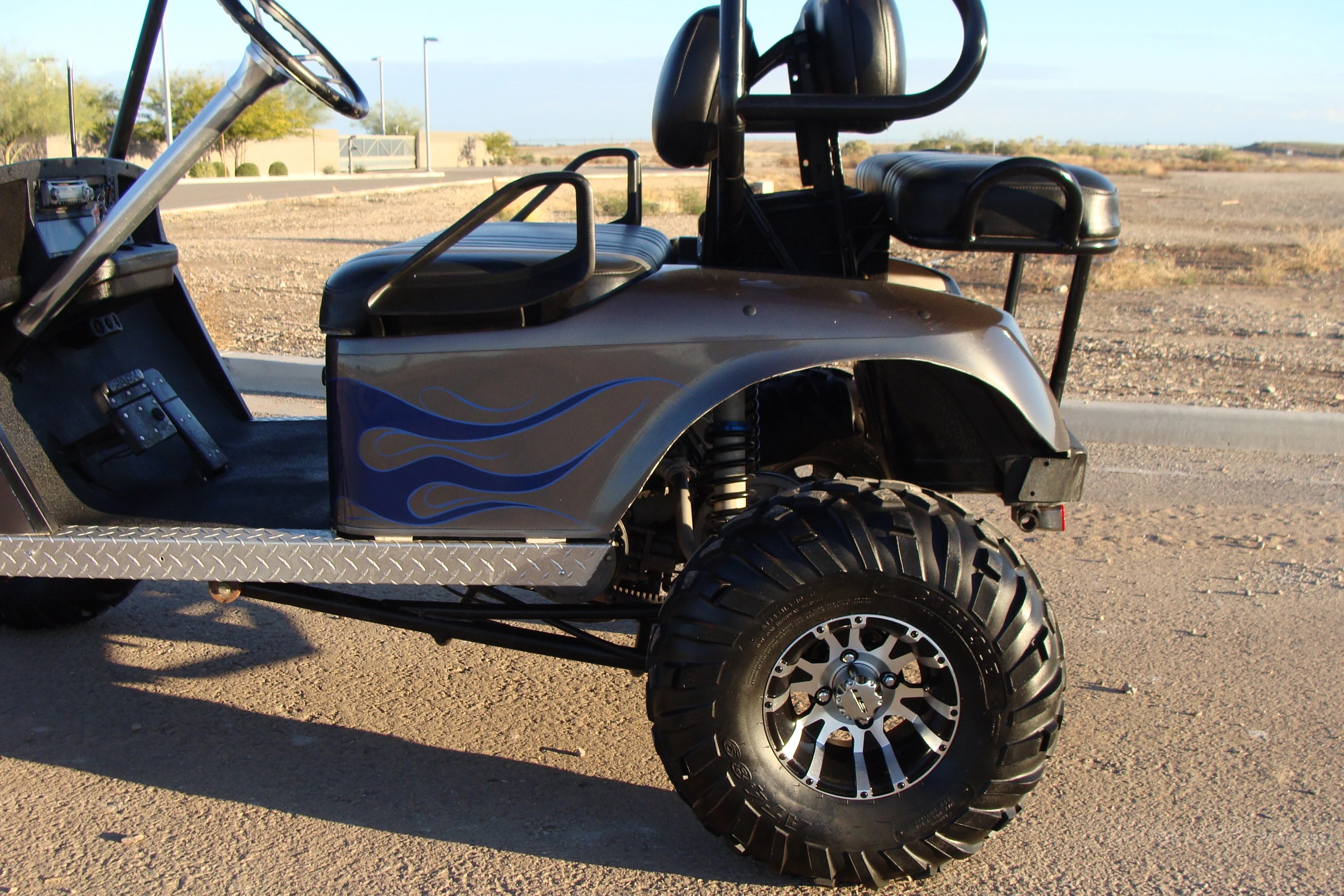 HONDA 24HP VTWIN POWERED LIFTED EZGO LONG TRAVEL GOLF CART, ROLL CAGE