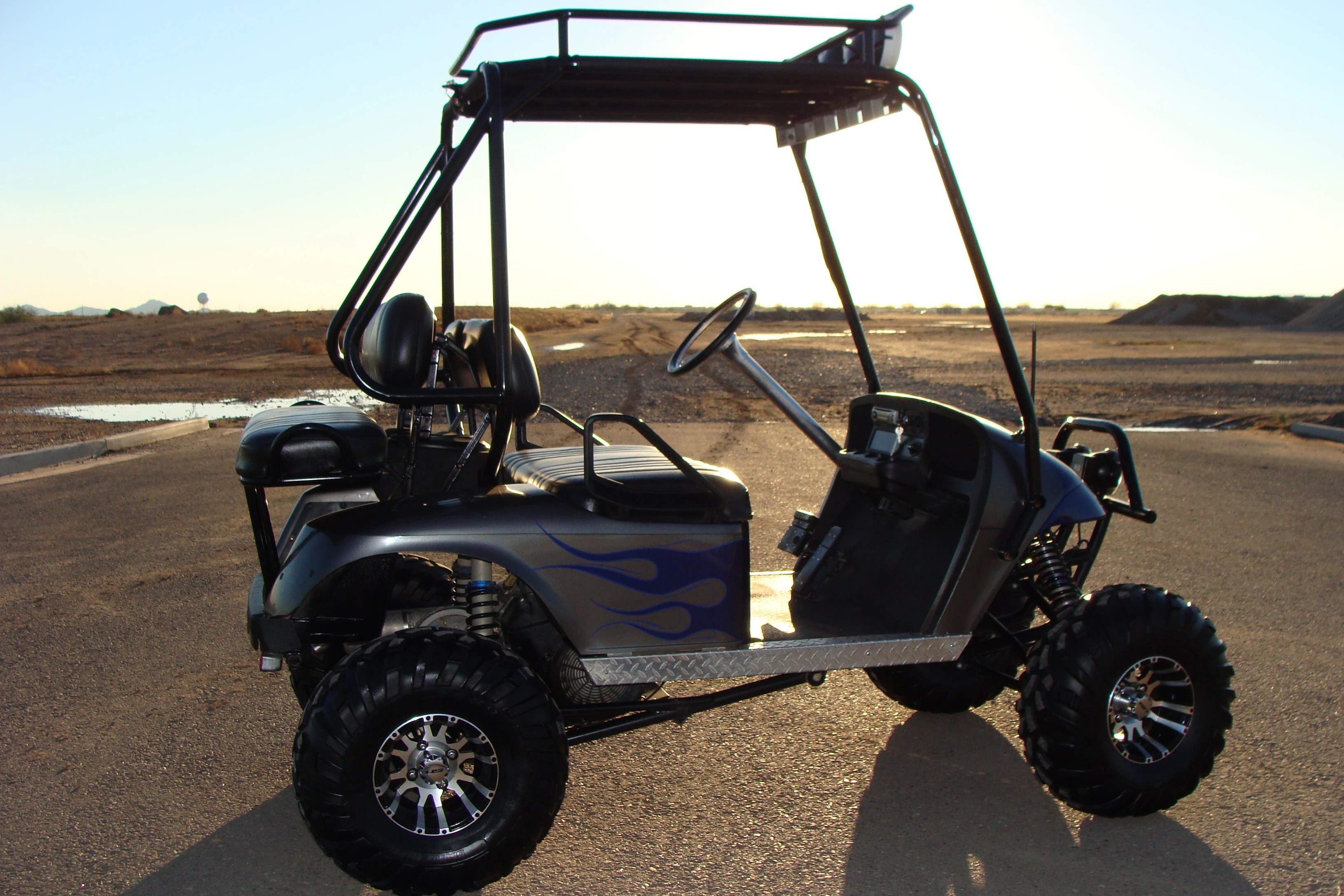 HONDA 24HP VTWIN POWERED LIFTED EZGO LONG TRAVEL GOLF CART, ROLL CAGE