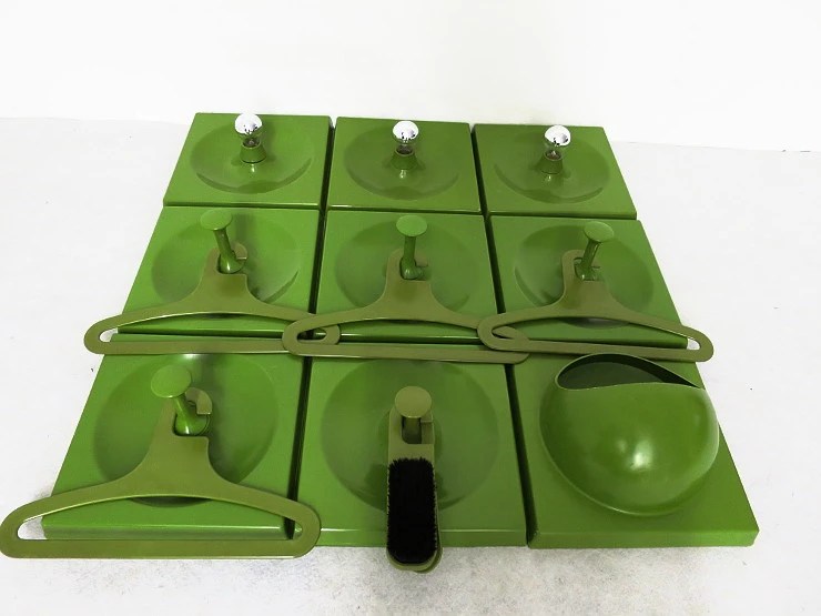 SCHOENBUCH QUADRO MODULAR WALL COAT RACK incl WALL LAMPS SPACE AGE 60s