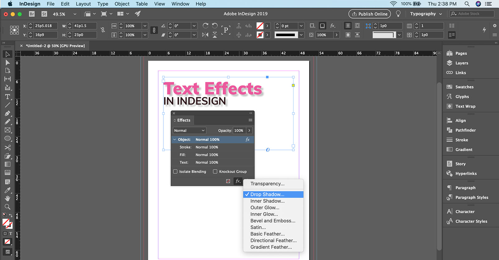 How to add text effects in Adobe InDesign imagy