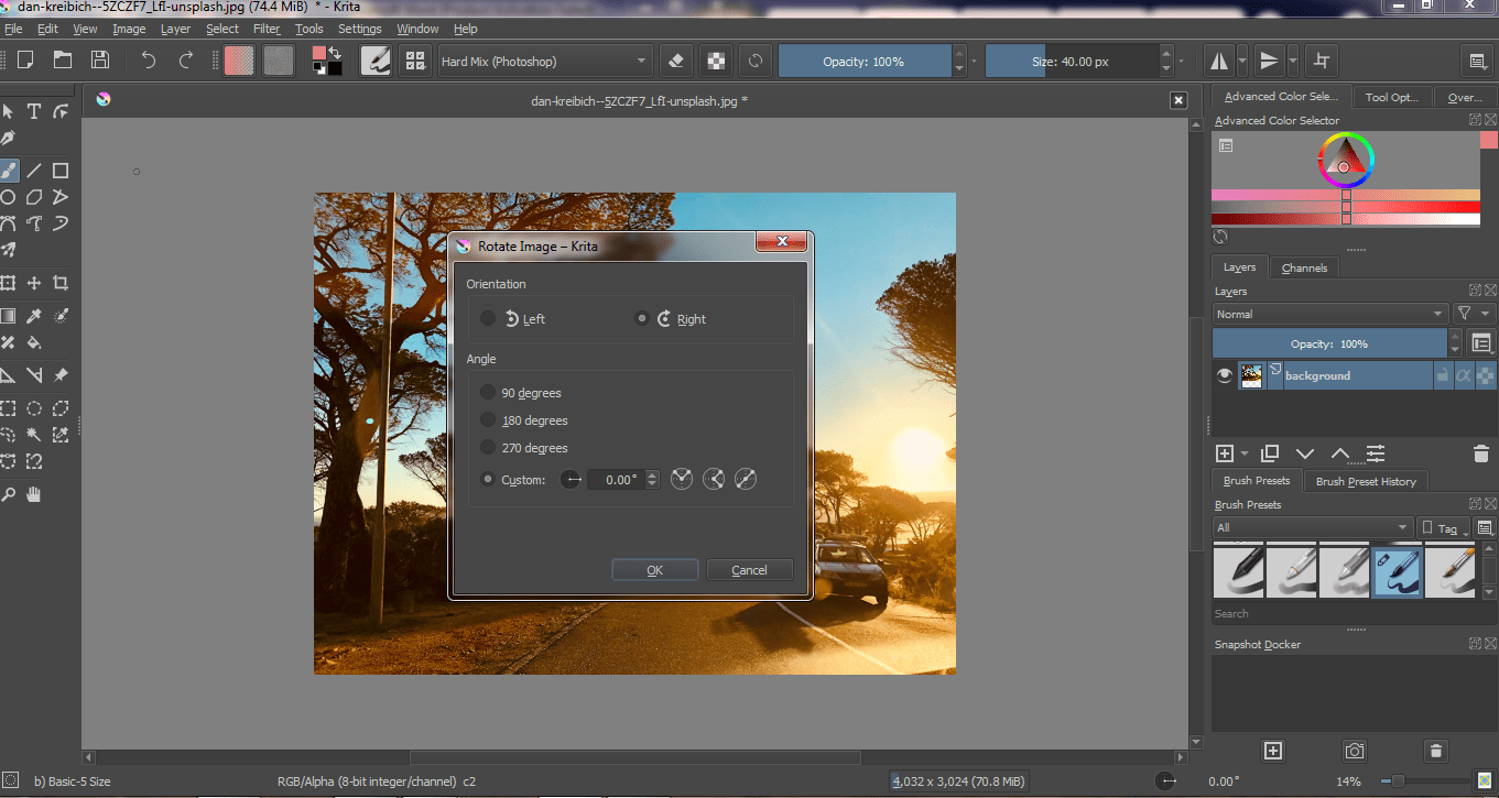 Guide How to Rotate an Image in Krita