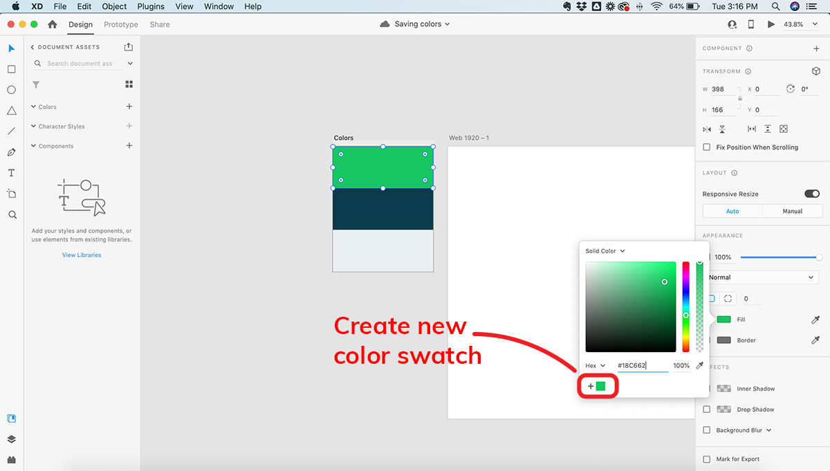How to save colors as swatches in Adobe XD imagy