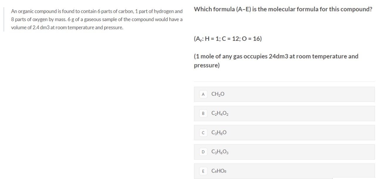 Chemistry question from BMAT Practice Question Solving
