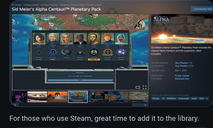 Fyi: Alpha Centauri (SMAC) is super cheap at 99¢ right now