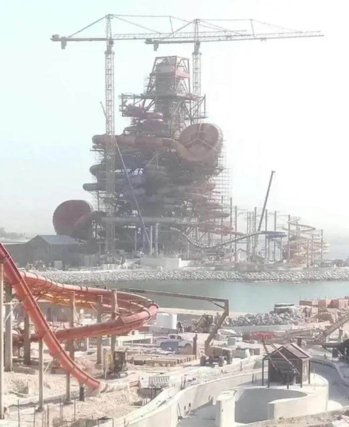 This is what Meryal Waterpark, home of the world's tallest waterslide, looking like while it was under construction in Qatar