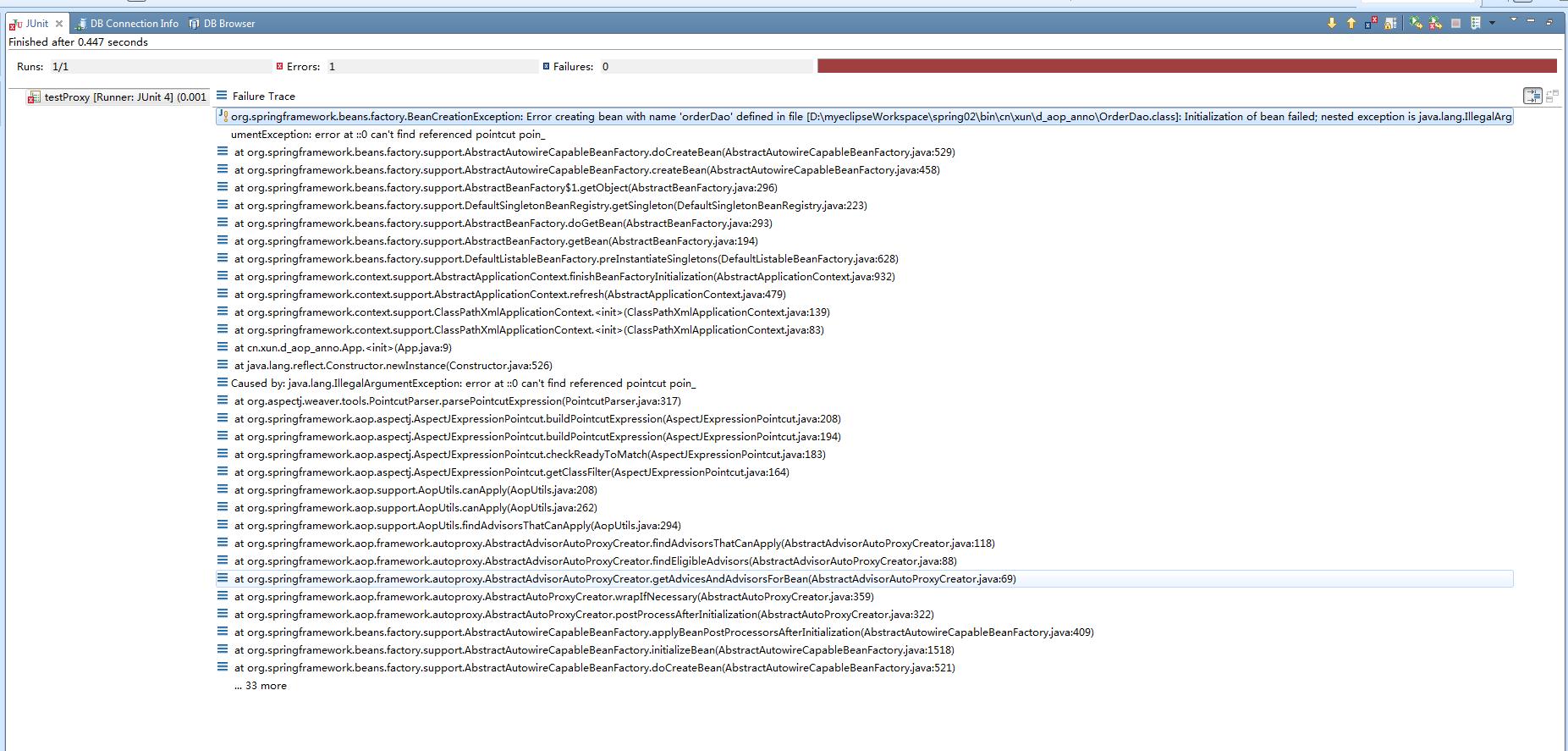Caused by java.lang.IllegalArgumentException error at 0 can't find referenced pointcut poin