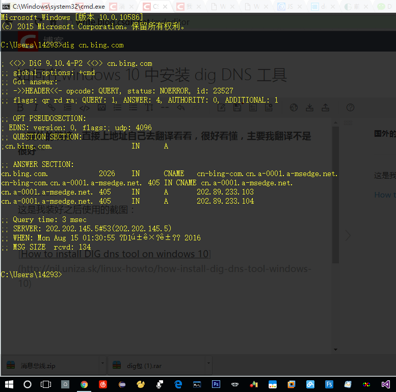 如何在windows 10 中安装 dig DNS 工具_dns dig 命令 windowsCSDN博客