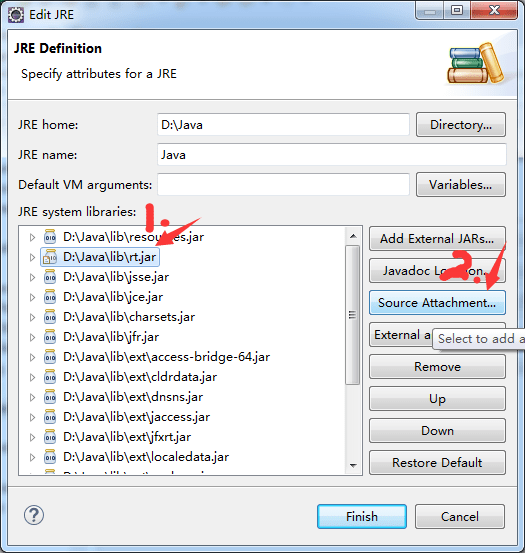 解决eclipse查看源代码出现The jar file rt.jar has no source attachment问题的方法