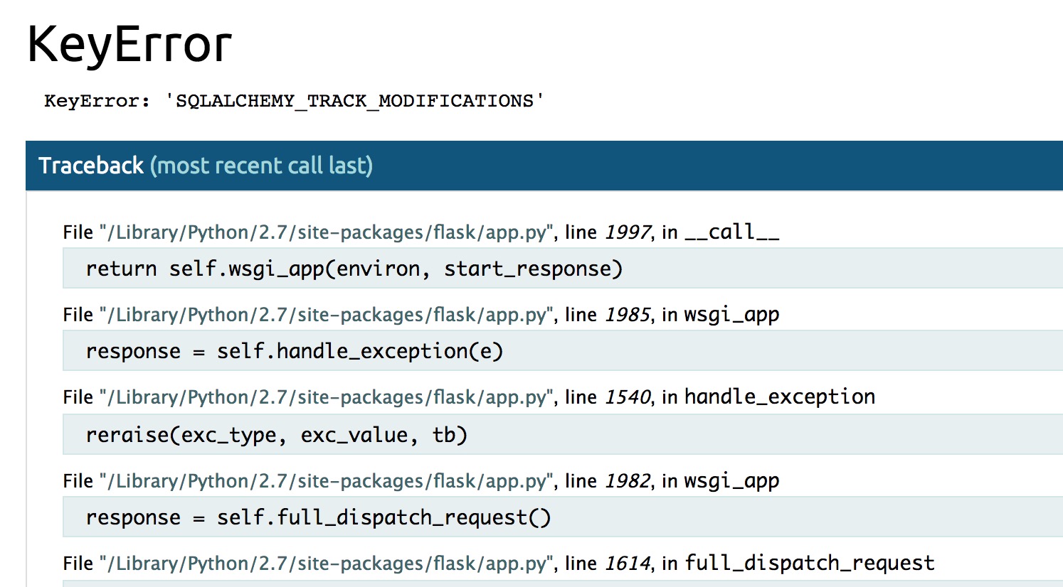 KeyError ‘SQLALCHEMY_TRACK_MODIFICATIONS’ 的错误问题 程序员大本营