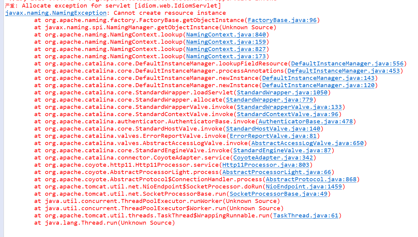 解决javax.naming.NamingException Cannot create resource instanceCSDN博客