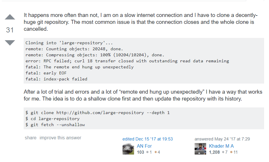 git错误提示error RPC failed; curl 18 transfer closed with outstanding read