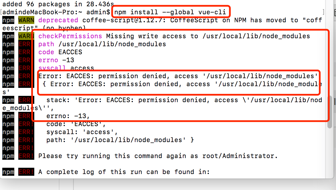 mac安装报错Error EACCES permission denied, access '/usr/local/lib/node