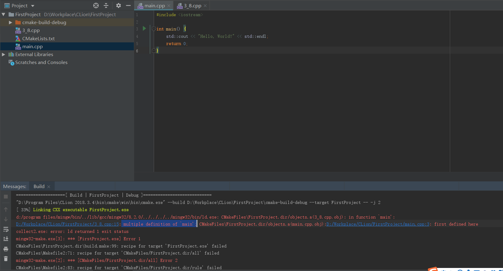 解决Clion中多个cpp文件运行时出现multiple definition of `main'_clion multiple definition of `mainCSDN博客