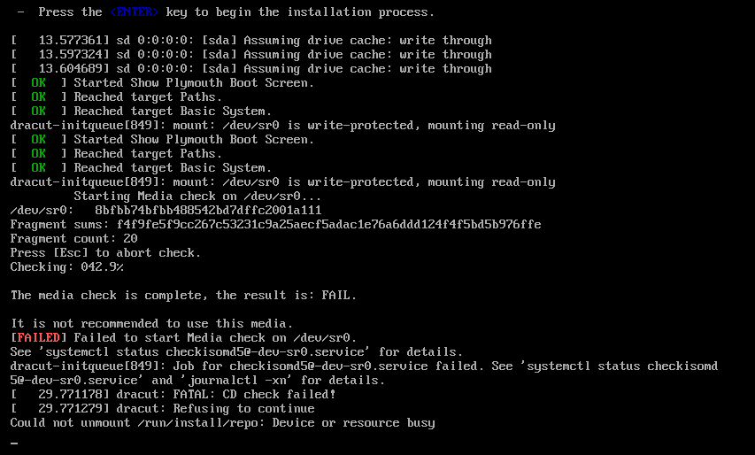 安装CentOS 7.0 Fail to start media check on /dev/sr0_failed to start