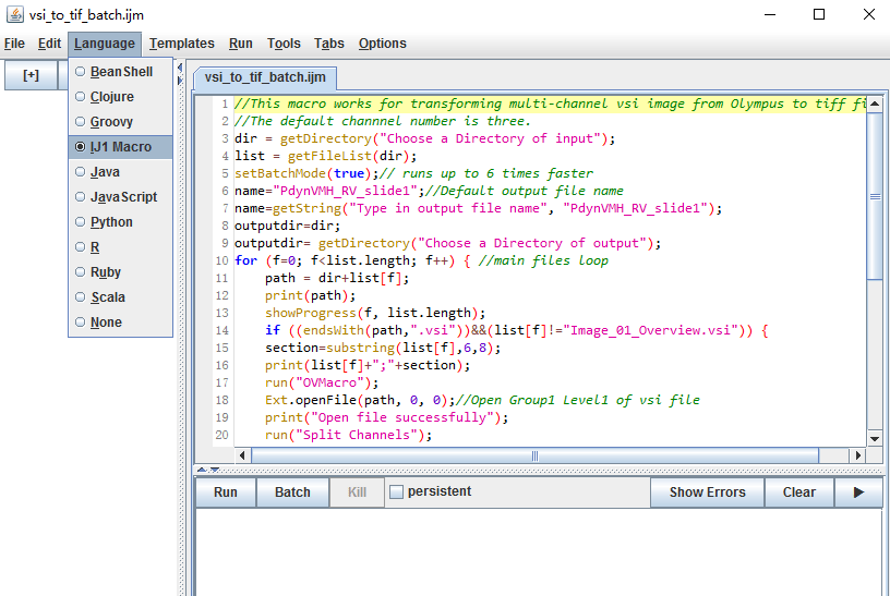ImageJ macro 批量vsi转tif