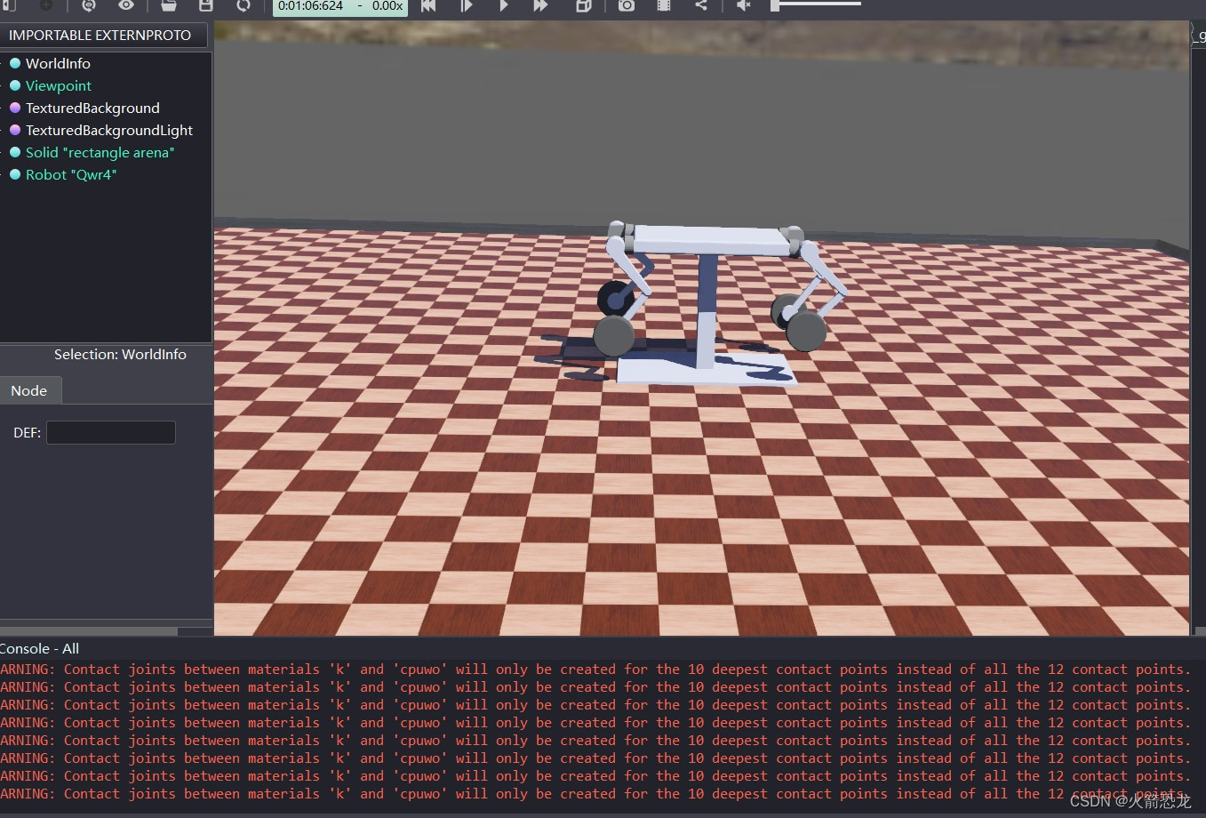 webots警告：WARNING Contact joints between materials will only be created