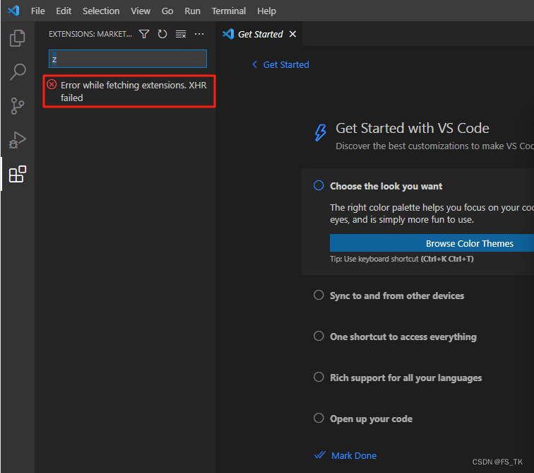 关于VSCode 安装扩展插件时提示 “Error while fetching extensions.XHR failed” 解决办法_vscode error while feching