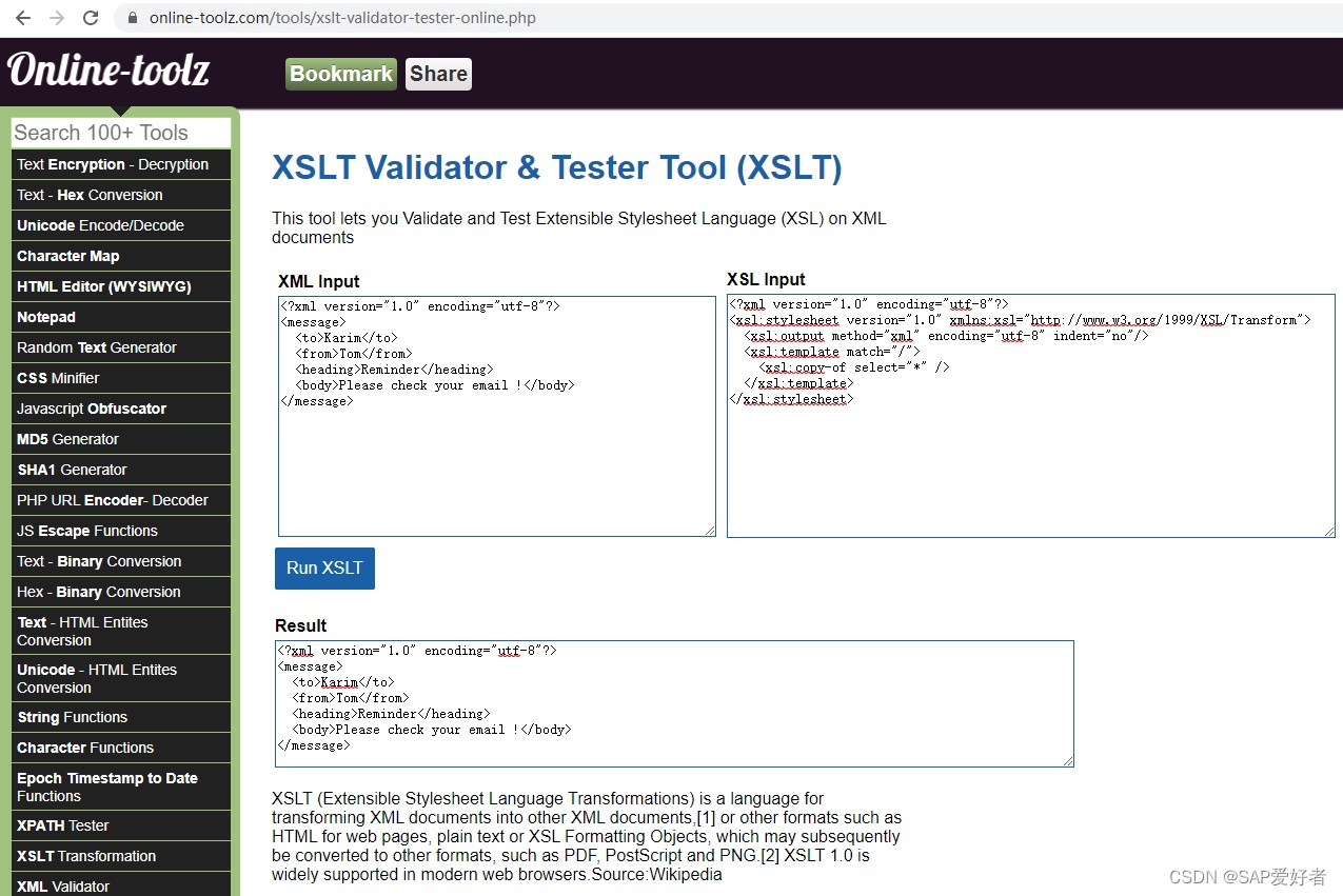 好用的 XSLT Mapping Tester Tool XSLT 映射在线测试工具_xslt在线CSDN博客