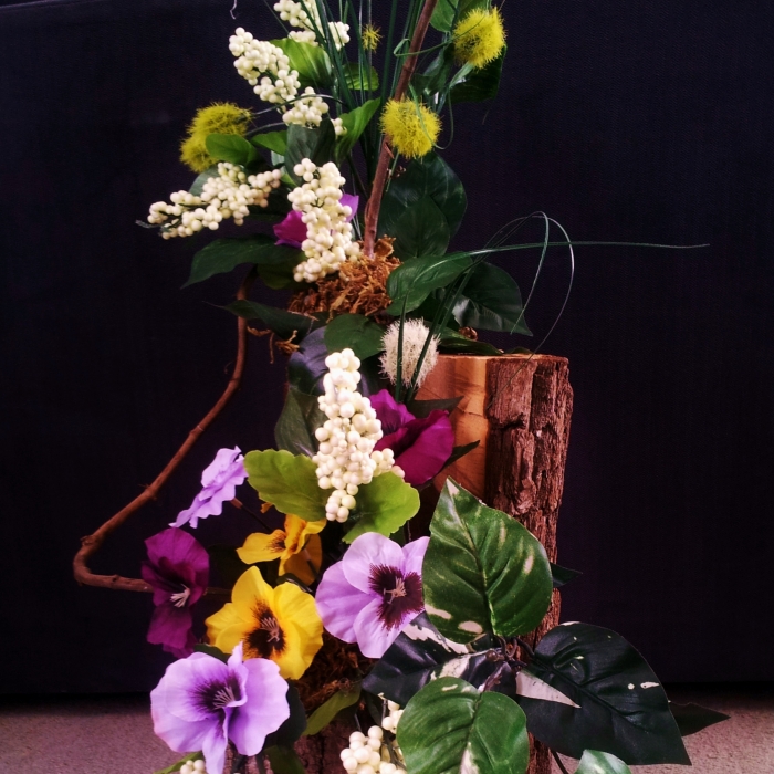 Spring Flower Arrangement with Wood Base Handmade Michigan