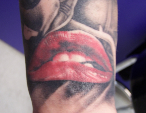 Low Lock tattoo Studio Ron Meyers Rocky Horror Sleeve Lips