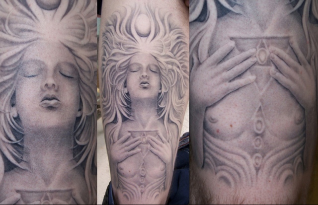 Low Lock tattoo Studio Ron Meyers Andrew's Right Thigh