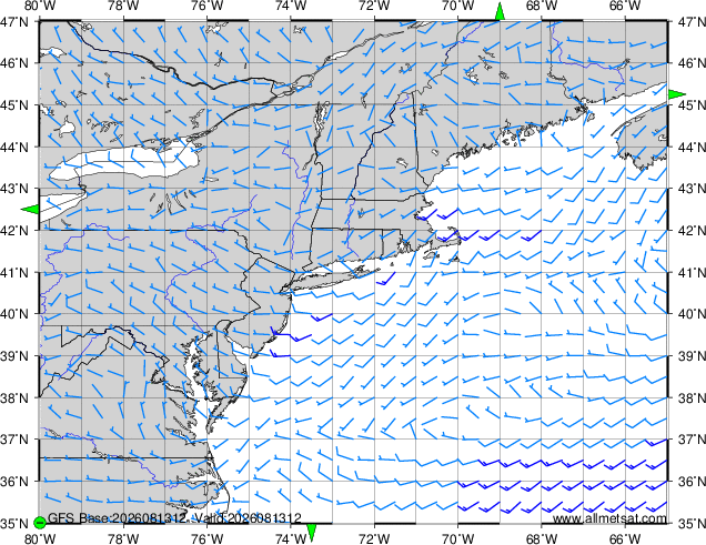 Chesapeake Bay. Long Island. Cape Cod. Gulf of Maine wind forecast 000