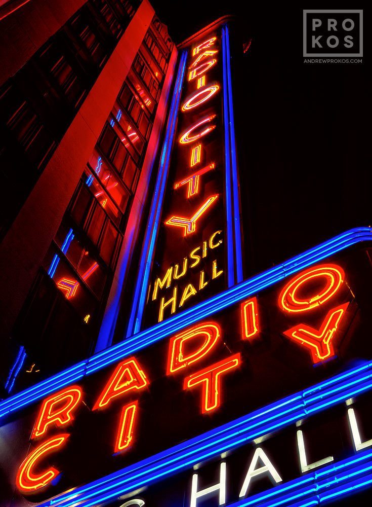 Radio City Music Hall Neon at Night Fine Art Photo by Andrew Prokos
